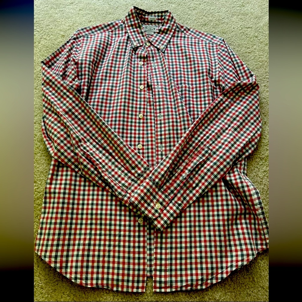 Tailored by J Crew Mens Shirt Red/Blue Plaid Button Down 100% Cotton M